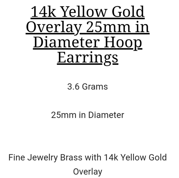 14k Gold Overlay 25mm Hoop Earrings - Picture 4 of 7